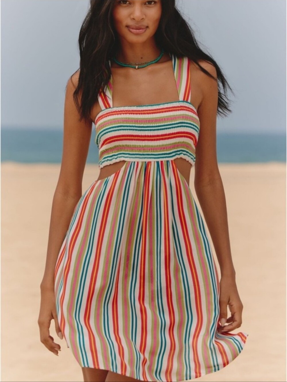 Anthropologie Celandine The Piper Bandeau Cutout Mini Dress Striped Size XL
